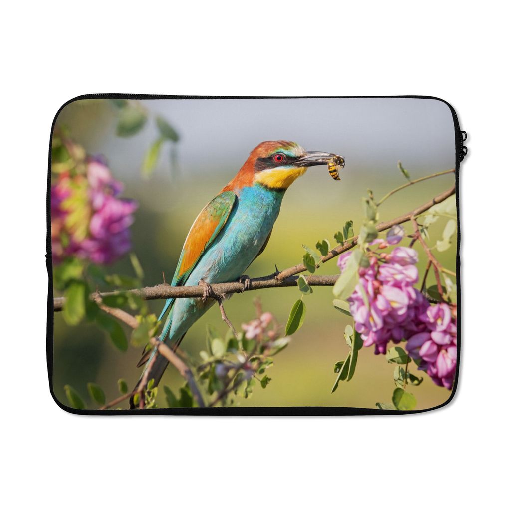 MuchoWow Laptop Hülle 15 Zoll Vogel - Bienenfresser - Blumen Laptoptasche - Laptoptasche - Sleeve - Rundum-Schutz