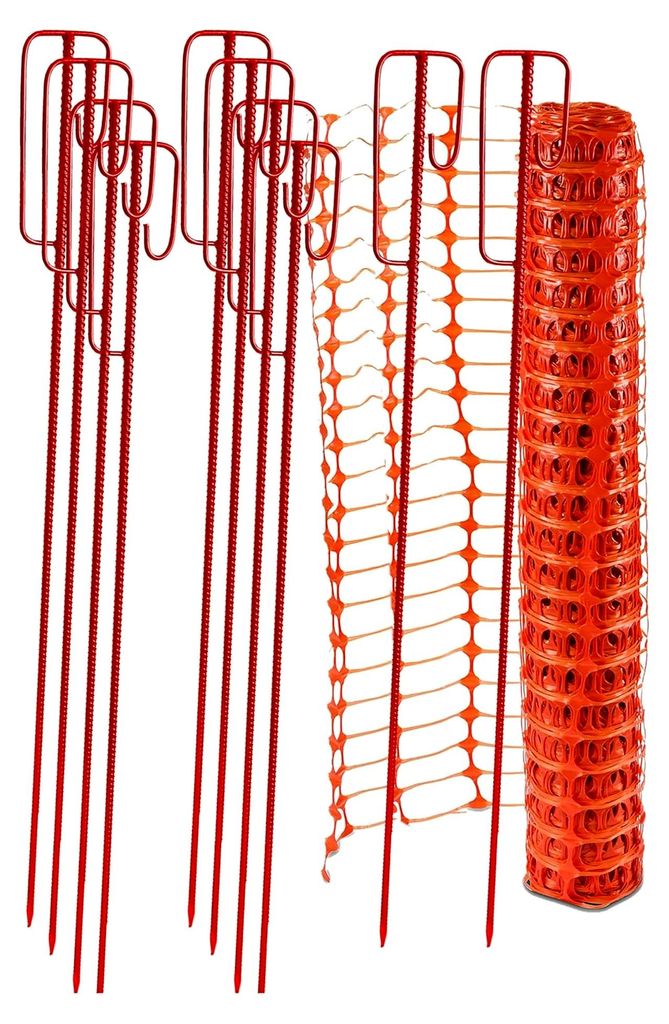 Mobiler 50 m Absperrzaun Baustellenabsperrung - Set mit Zaun in Orange inkl. 10 Absperrleinenhalter rot, Absperrnetz, Maschenzaun, Bauzaun Rolle Ku...