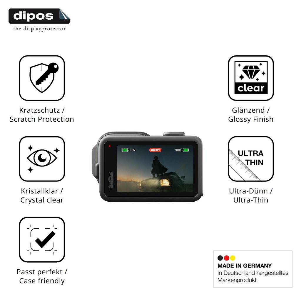4x Schutzfolie für GoPro Mission 1 klar Displayschutzfolie Folie Display Schutz dipos