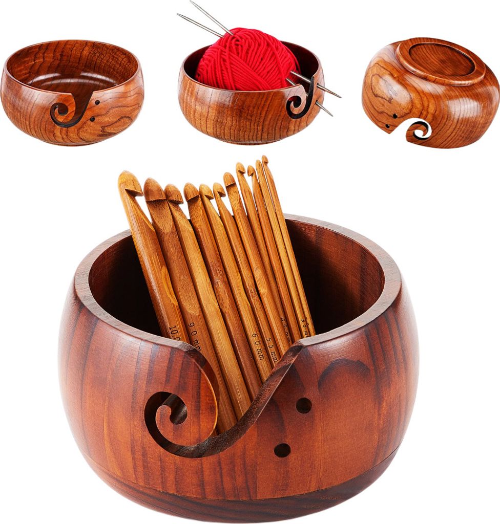 Garnschale Aus Holz - Stylische Aufbewahrung Für Strickwolle & Nadeln