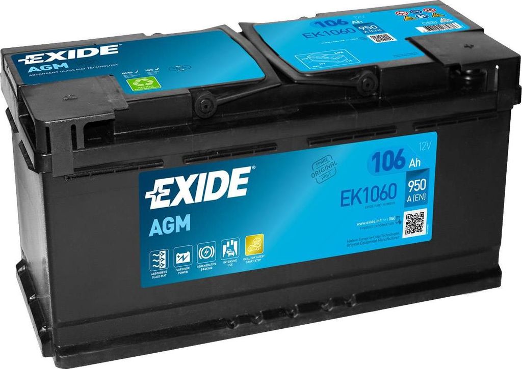 EXIDE STOP & START AGM Starterbatterie 12V 106Ah 950A/EN Produktbild 