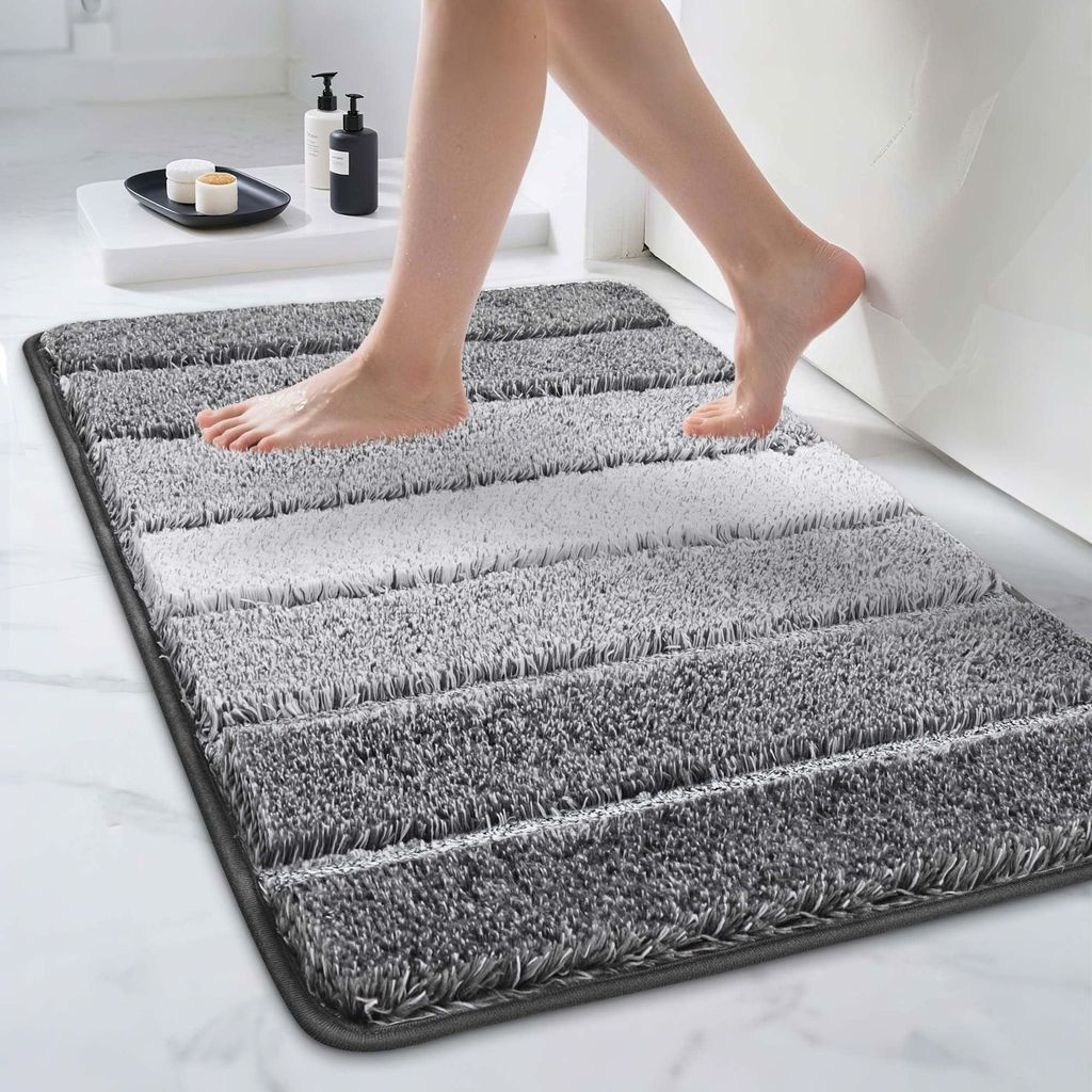 Badematte 60 x 90 cm, weich, rutschfest, waschbar, Badevorleger für Dusche und Badezimmer, grau