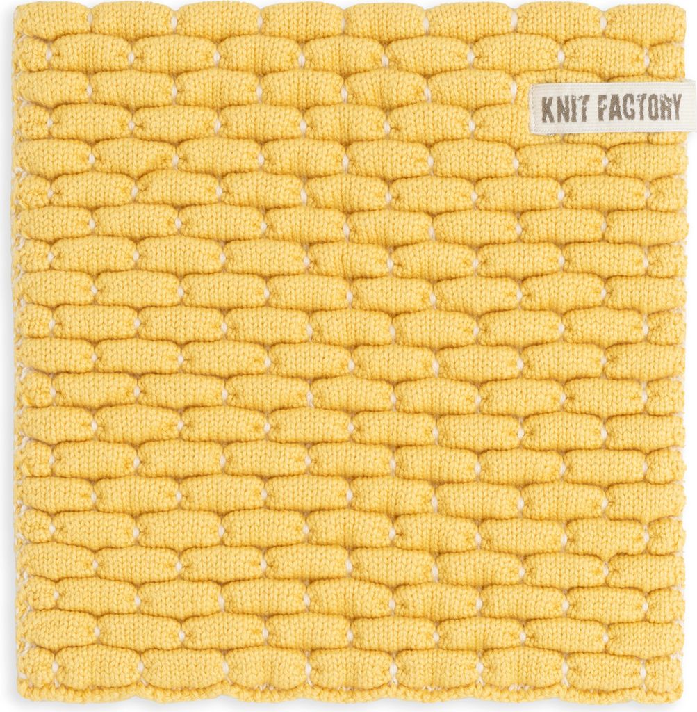 Knit Factory Gestrickter Topfuntersetzer Block - Ecru/Gold - 20x20 cm