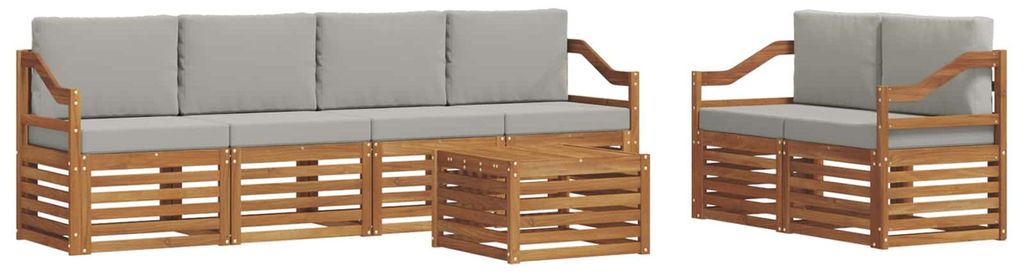 vidaXL Outdoor-Sofagarnitur mit Kissen 7 pcs Natürlich und Hellgrau