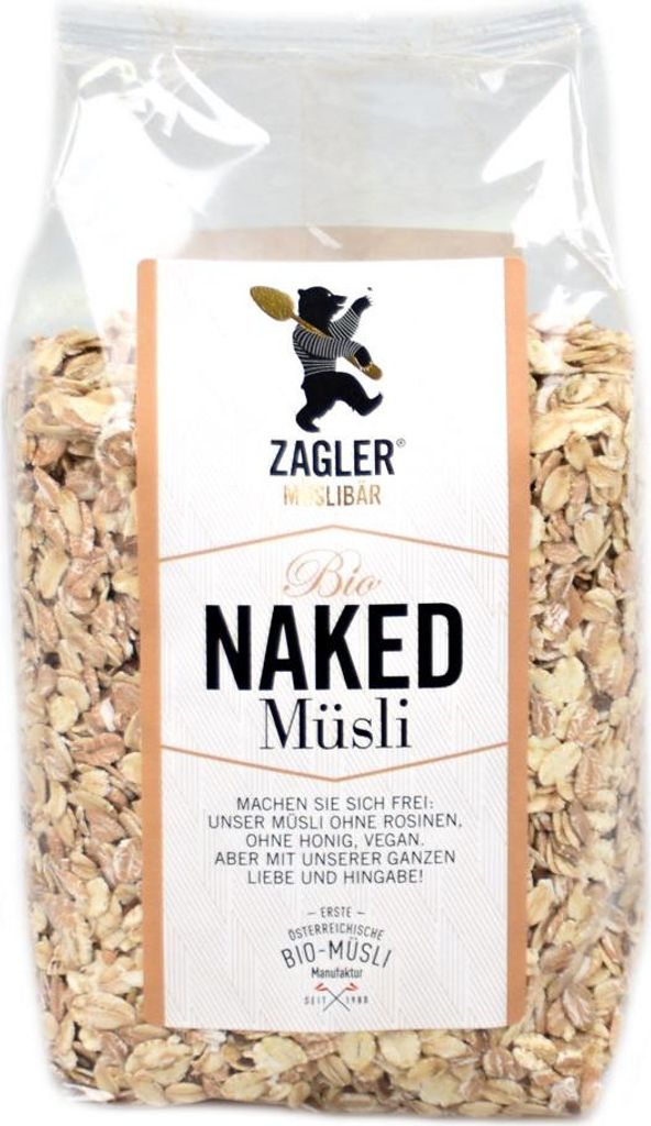 Naked Müsli 500 g – Ohne Rosinen & Honig – Vegan – Reine -Getreidemischung ZAGLER MUESLIBAER