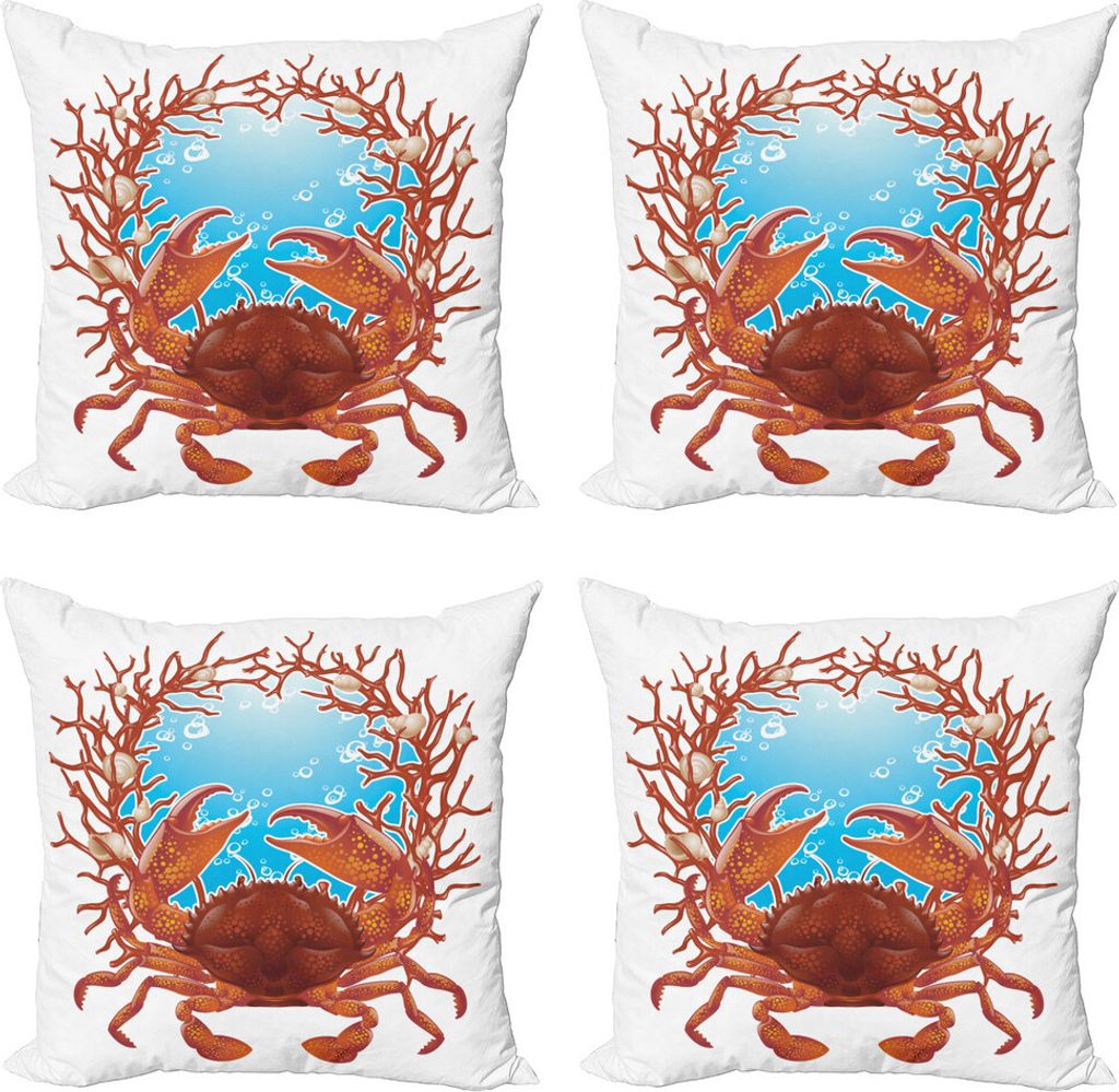 ABAKUHAUS Muscheln Kissenbezug Set (4 Stück), Muscheln und rote Koralle, Moderner Doppelseitiger Digitaldruck, 60 cm x 60 cm, Dark Orange Burgund