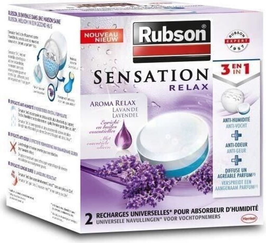 Rubson Sensation 2 Power Tabs 3in1 Lavendel, Luftentfeuchter Nachfüller, 6er Pack