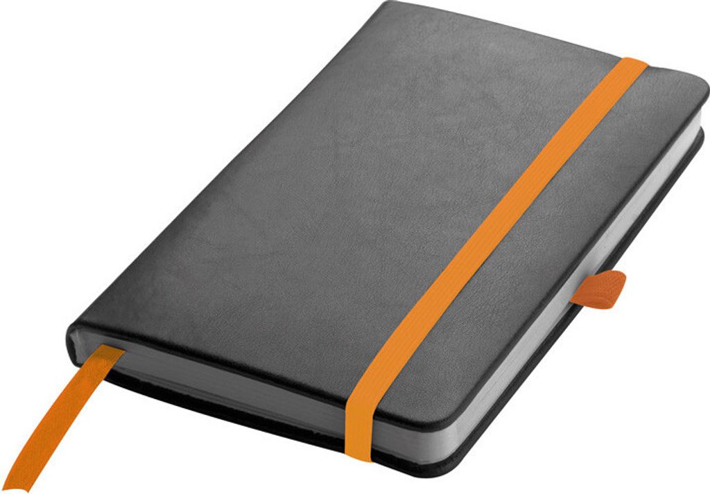 Notizbuch / DIN A6 / 160 Seiten / Farbe: schwarz mit orangen Lesebändchen