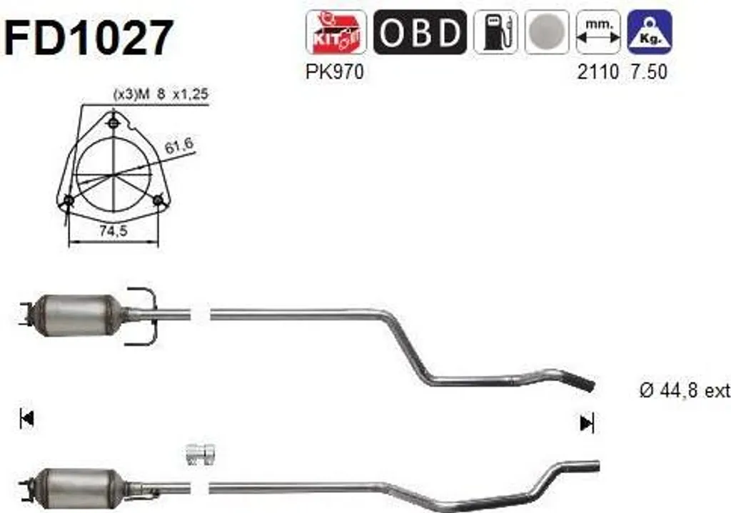 Filtre à particules AS FD1027 pour Meriva - Remplacement OE 5854443