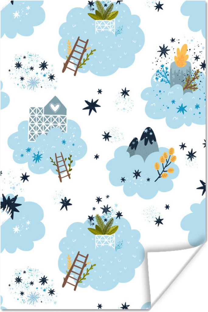 MuchoWow Poster Design - Wolken - Leiter 60x90 cm - Wanddekoration