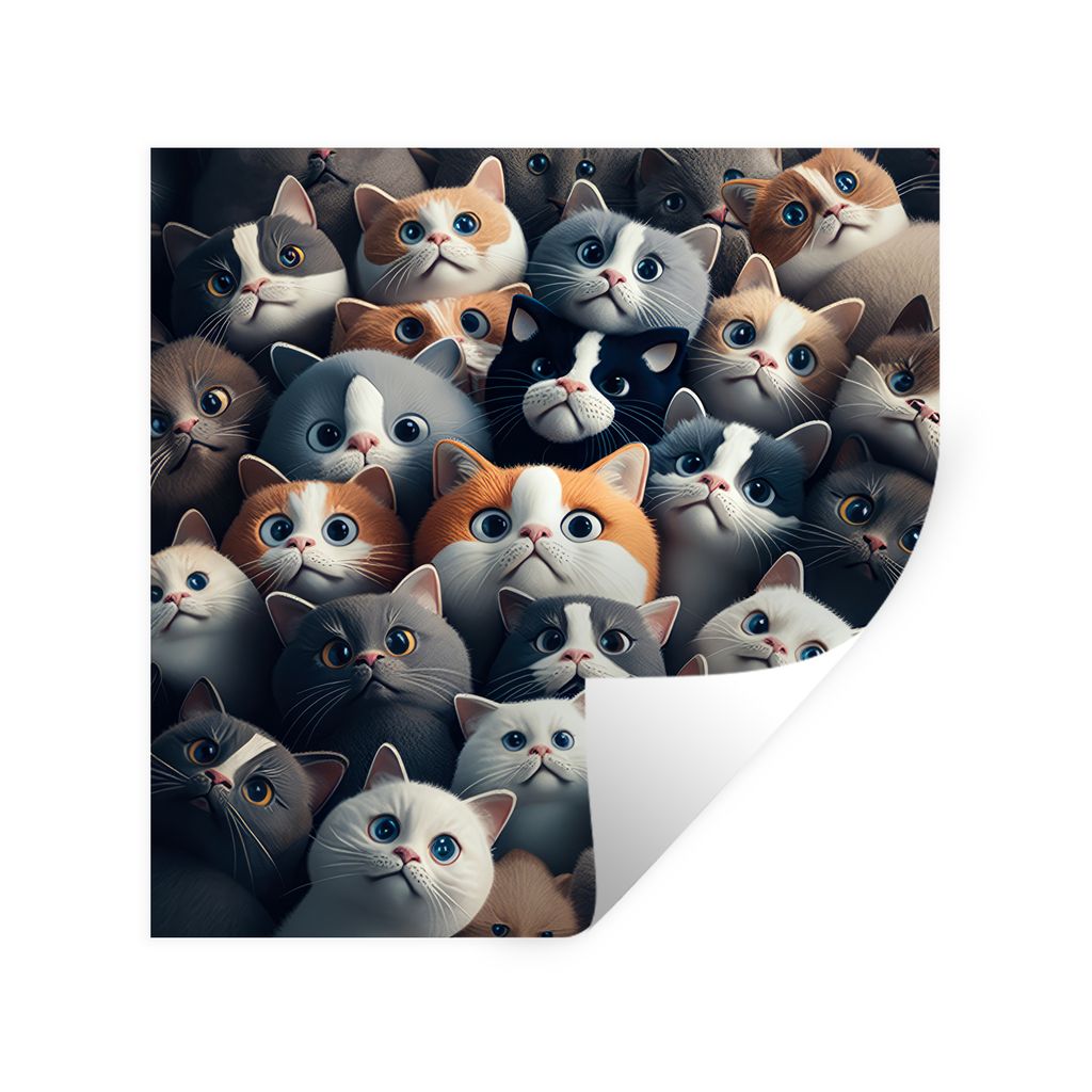 MuchoWow Wandtattoo Wandsticker Wandaufkleber Katze - Tiere - Katze - Grau - Muster - Kind 80x80 cm Selbstklebend und Repositionierbar - Wierderv...