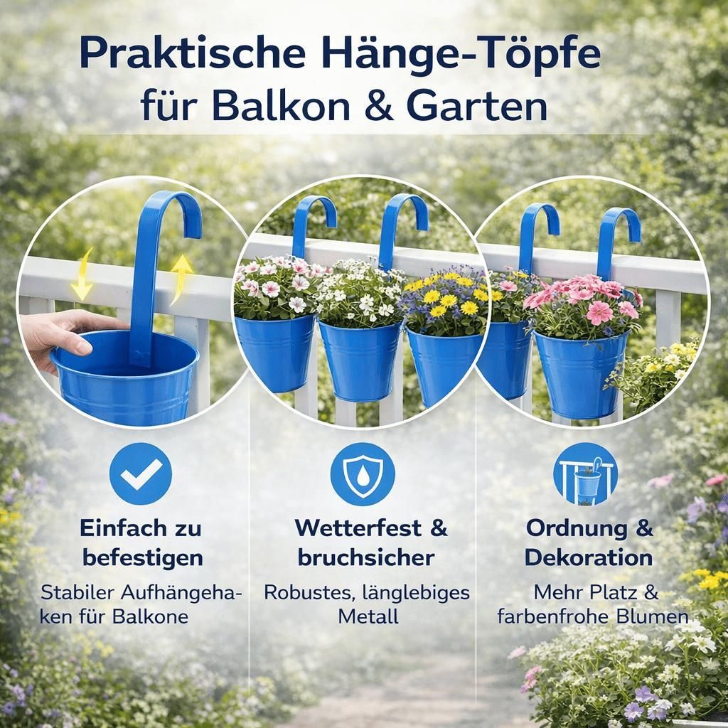 8 Hängetöpfe Blau Kräuter Blumentopf Hängetopf Pflanztopf