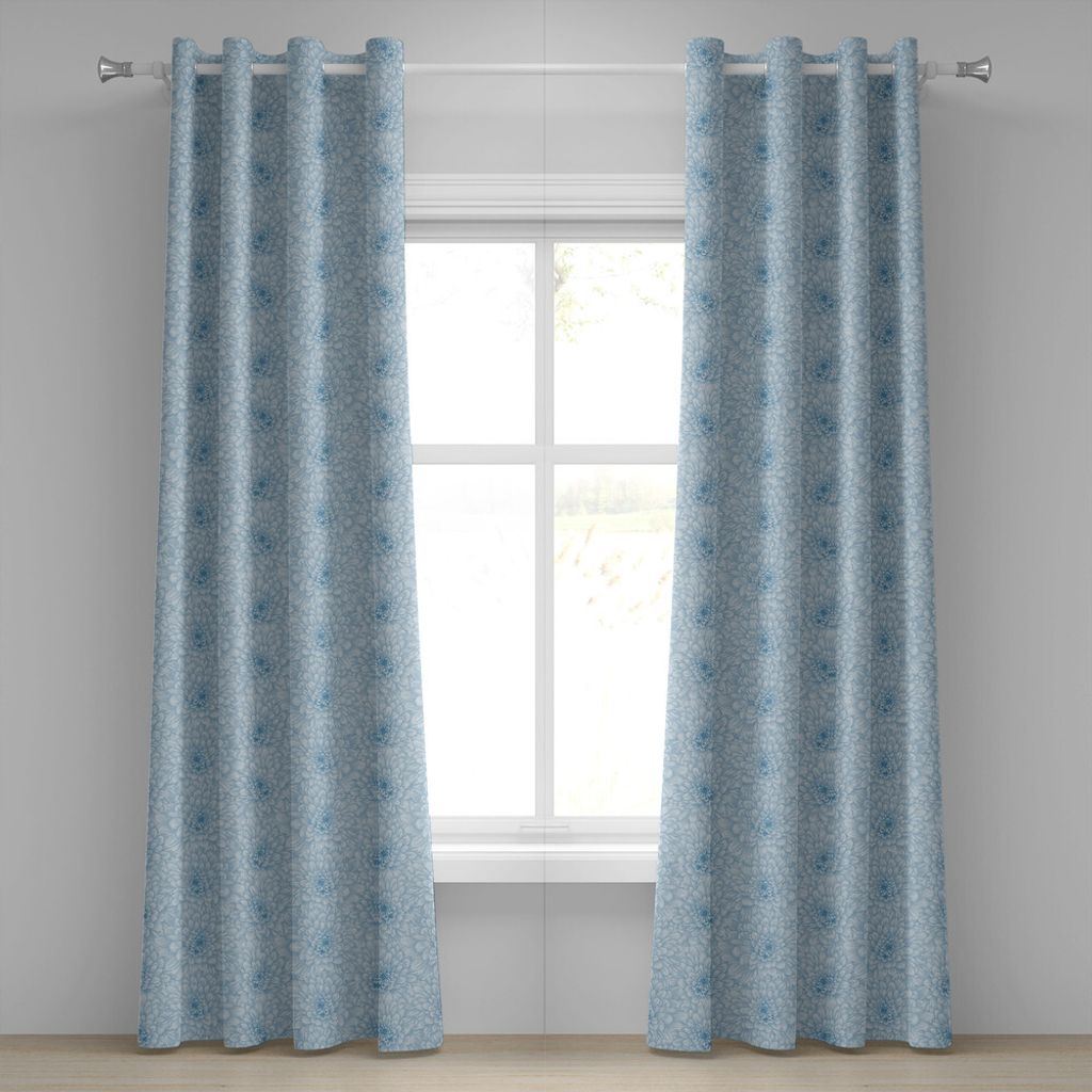 ABAKUHAUS Dahlie-Blume Ösenvorhang, Retro Style Monochrome Pastell Wasserrohr Blütenblätter Muster mit Disc Florets Print, Dekorative 2-Panel-Fe...