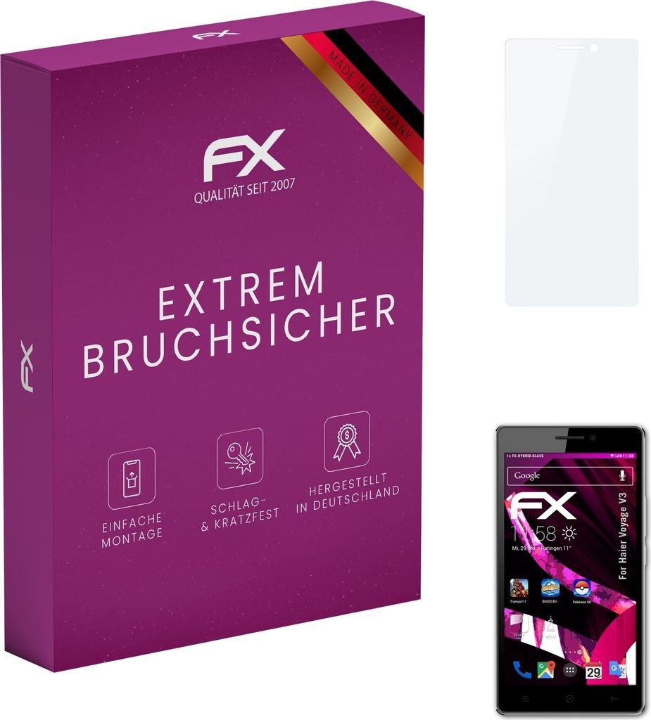 atFoliX FX-Hybrid-Glass Displayfolie kompatibel mit Haier Voyage V3 Glasfolie