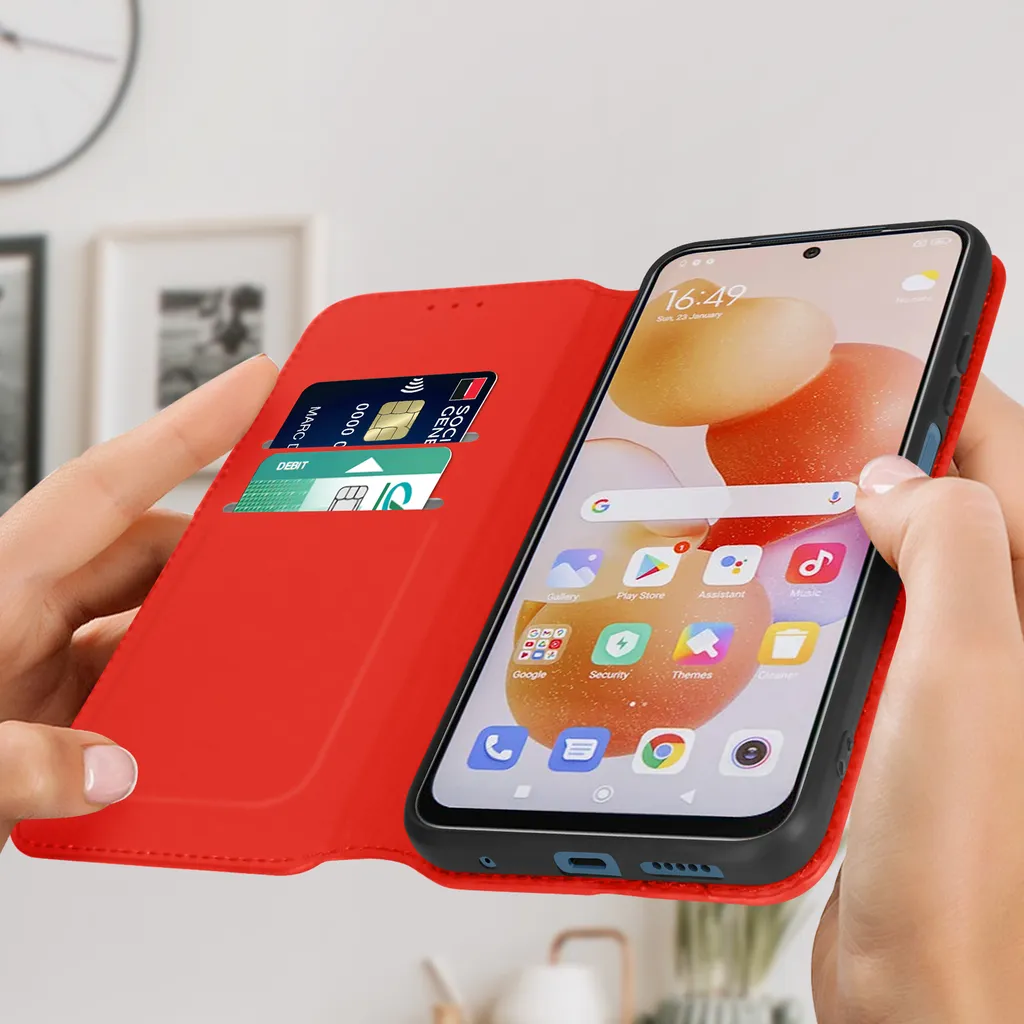 BRAND SET Custodia per Xiaomi Redmi Note 11S 4G 2022 Copertina in Stile Retrò in Pelle Sintetica con Fibbia Magnetica di Sicurezza e Supporto Funzione Cover per Redmi Note 11S 4G 2022(Rosso