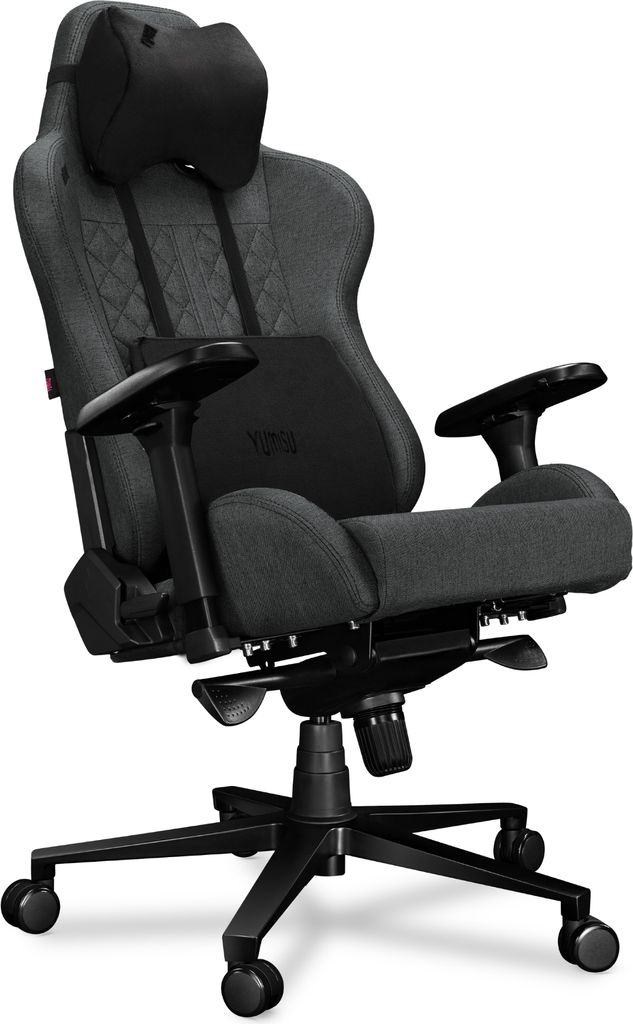 YUMISU Gaming Stuhl Bürostuhl 2050 Höhenverstellbar bis 150kg Belastbar Rückenlehne und Sitz aus Kaltschaum GRAU/SCHWARZ Stoff
