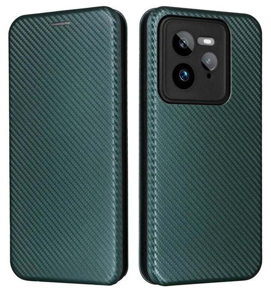 Hülle für Realme GT 7 Pro - Phonesta Carbon Fiber Skin Book Wallet Klapphülle - Dunkelgrün
