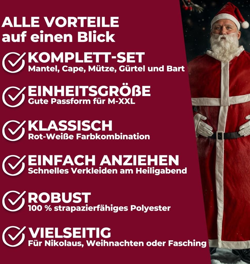 DETEX® Weihnachtsmann Kostüm 5tlg. Set Nikolaus Anzug Produktbild 9