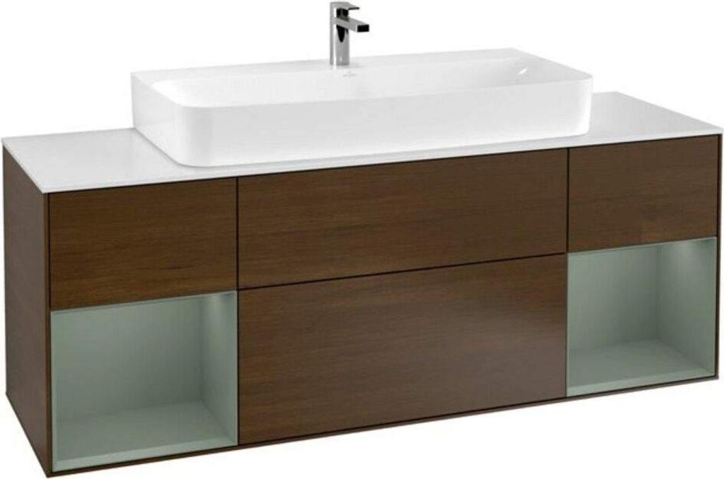 V&B Waschtischunterschrank Wandbeleuchtung Finion 160cm, Reg Oli. m lacquer, Walnut veneer