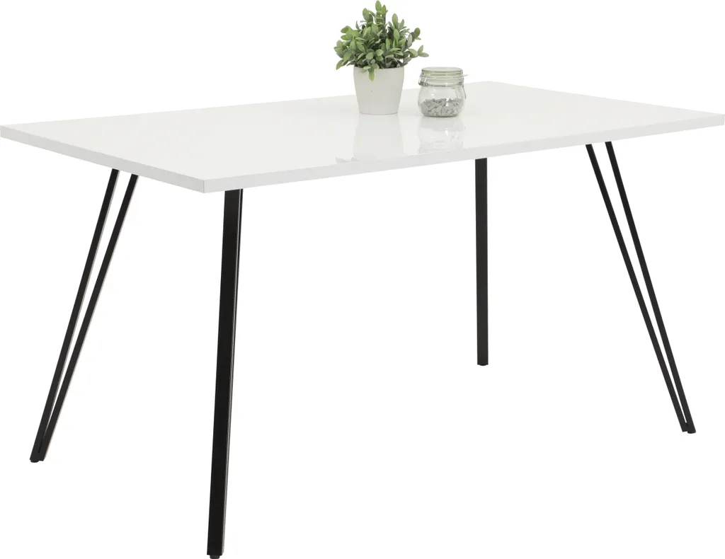 Table de séjour 6 couverts Jennifer blanc brillant et métal noir 140cm