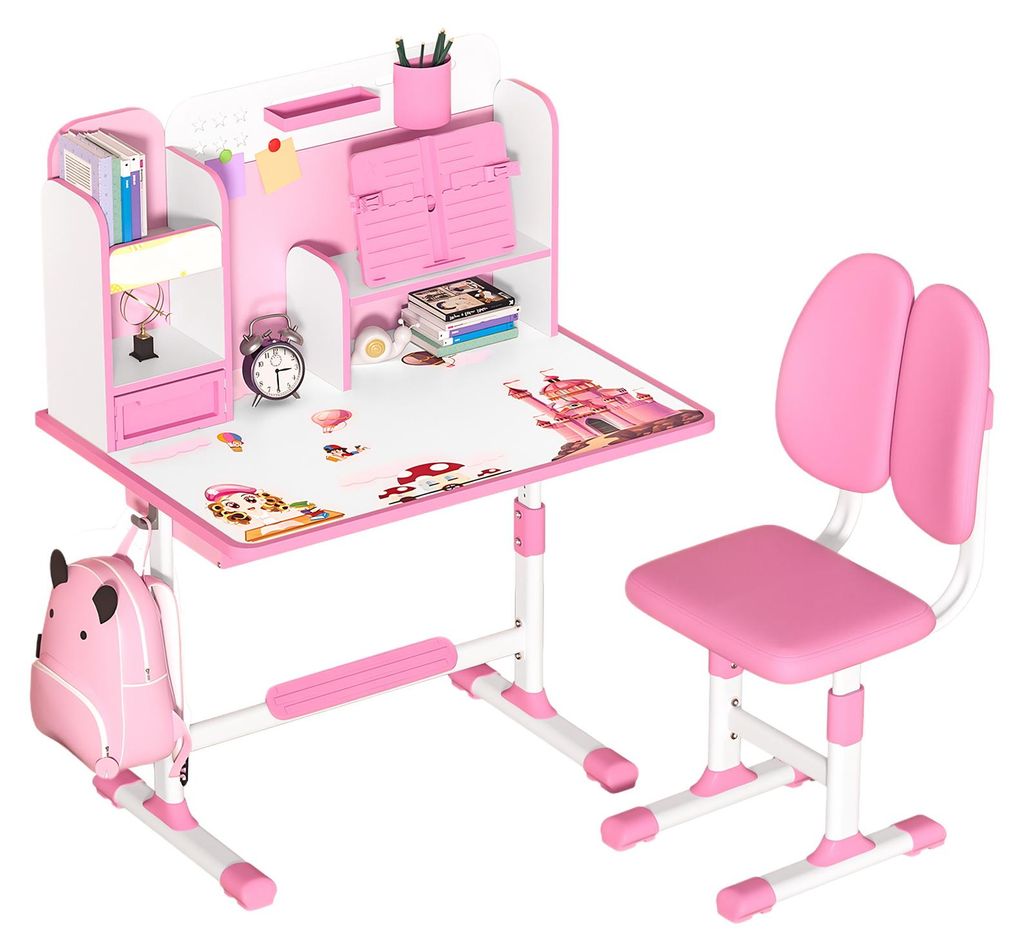 2-teiliges Kinder-Schreibtisch-Stuhl-Set, höhenverstellbarer Kinder-Schreibtisch-Stuhl mit Sitzkorrektur, ergonomischer Schreibtischstuhl mit Buch...