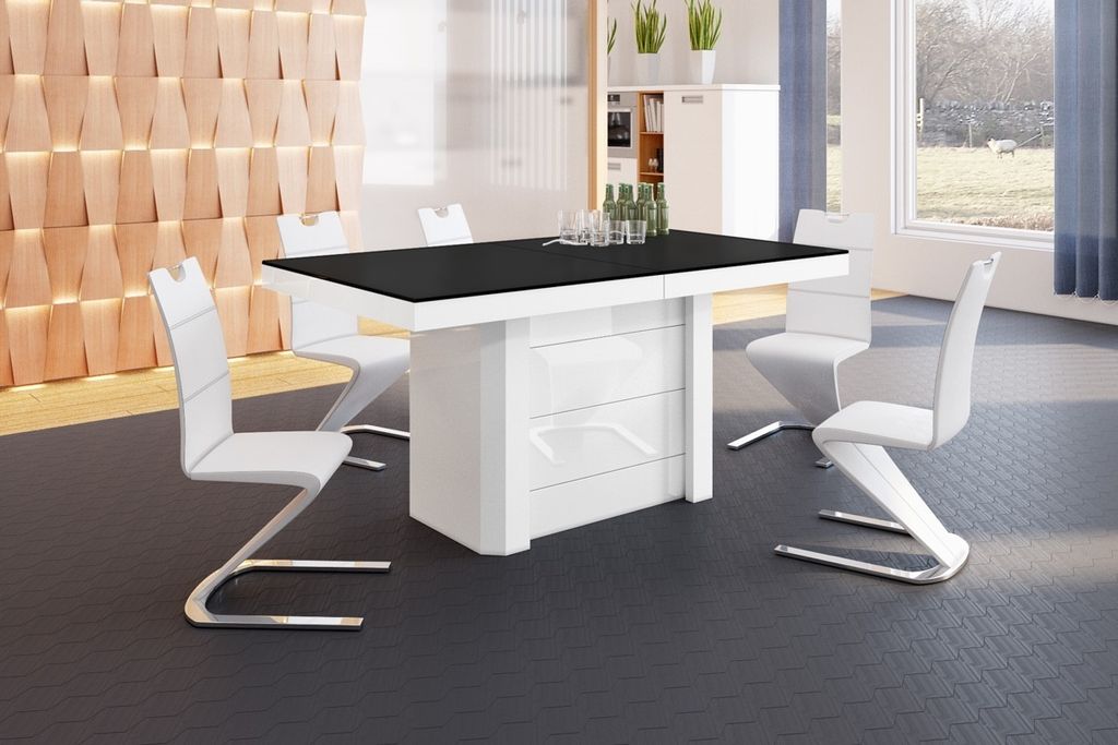 Design Esstisch Tisch HE-777 Schwarz MATT / Weiß HOCHGLANZ KOMBINATION XXL ausziehbar 140 bis 332 cm