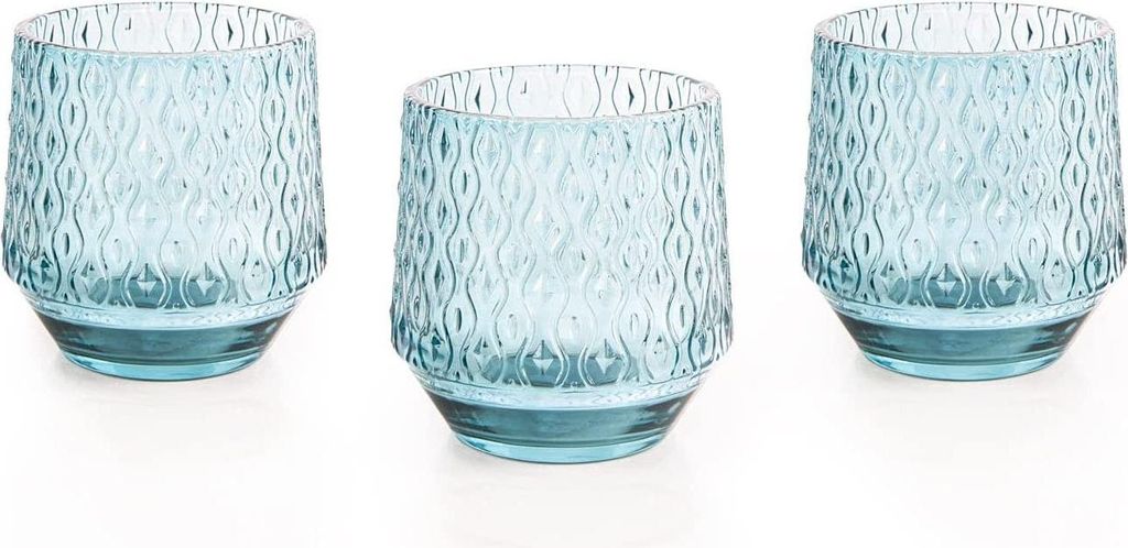 Teelichthalter blau 3er Set Windlichter Tischdeko 9 cm