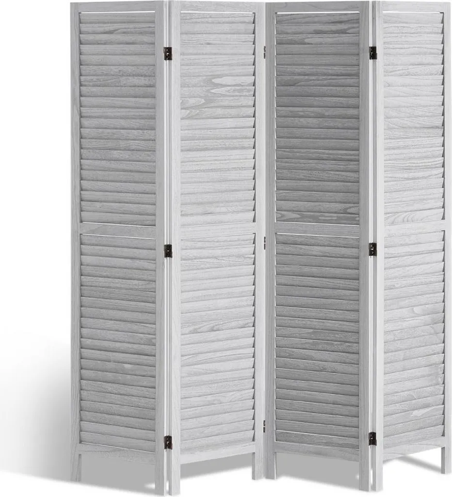 Cloison de séparation pliable en bois gris clair - 4 volets mobiles