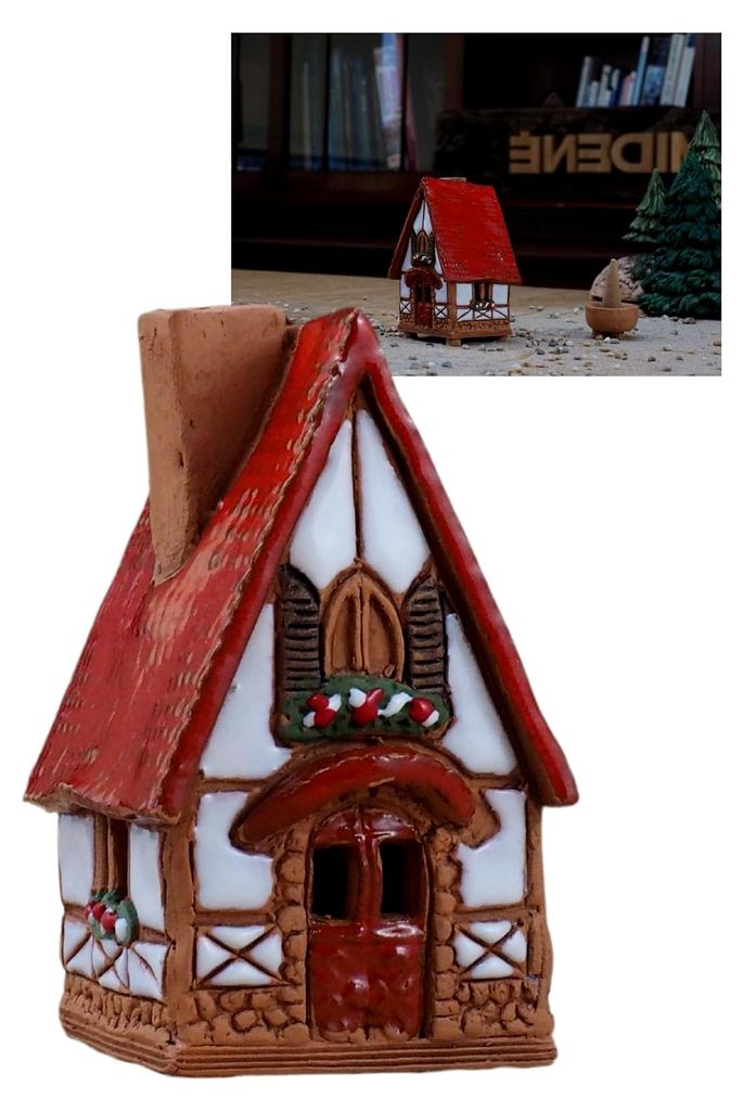 Keramik Lichthäuser, Räucherhaus, Deko Keramikhaus, Handgefertigte Häuser, Künstlerische Miniatur, Kegel-Räucherstäbchenhalter