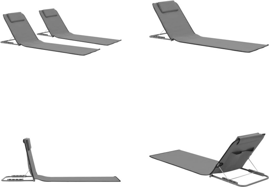 vidaXL Klappbare Strandmatte 2 Stk. Stahl und Stoff Grau - Strandmatte - Strandmatten - Strandmatte Mit Rückenlehnen - Strandmatten Mit Rückenlehnen