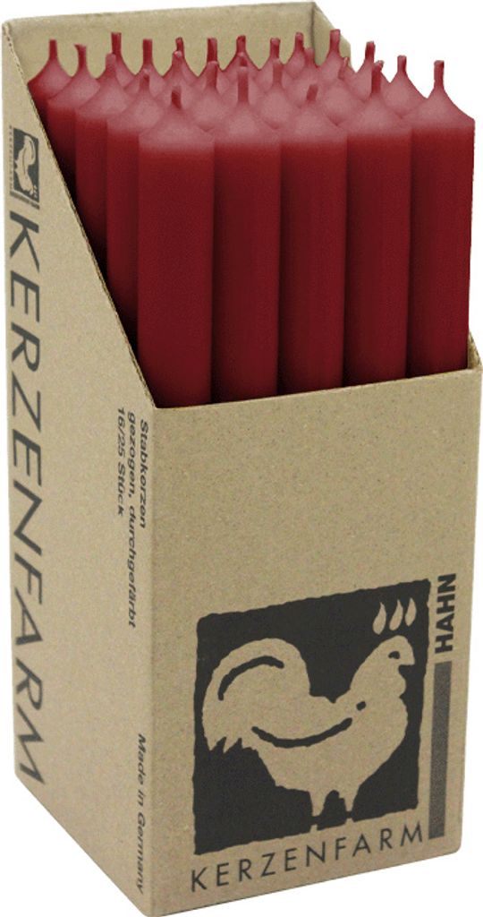 Stabkerzen aus Paraffin, 250/22 mm, Dunkelrot, KERZENFARM Produktbild 