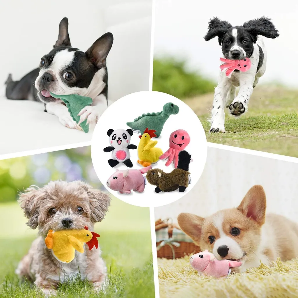 Jouets à mordiller pour chiots : set de 6 animaux en peluche avec sifflet - 2
