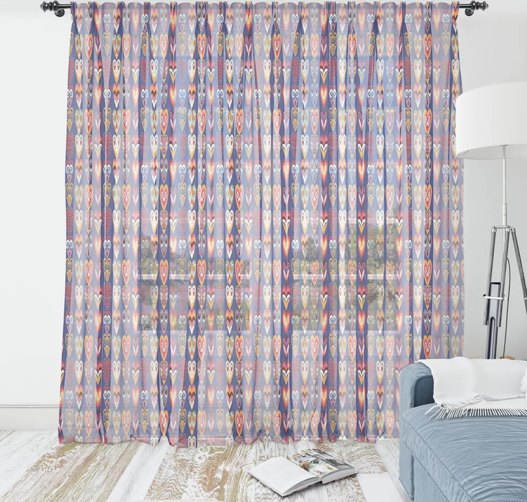 ABAKUHAUS Arazzo, Dolci motivi etnici di San Valentino con cuori colorati Autentico, Arazzo in raso setoso per soggiorno e camera da letto, 160 cm x 274 cm, Lavanda scura Multicolore