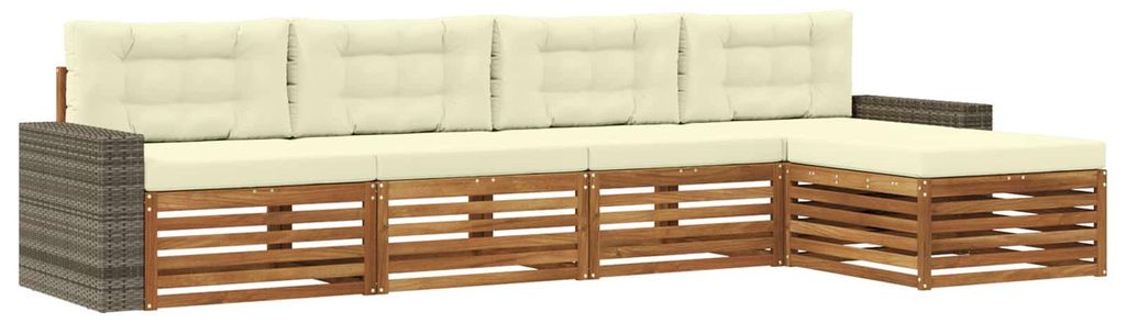 vidaXL Outdoor-Sofagarnitur mit Kissen 5 pcs Natur und Creme Polyester