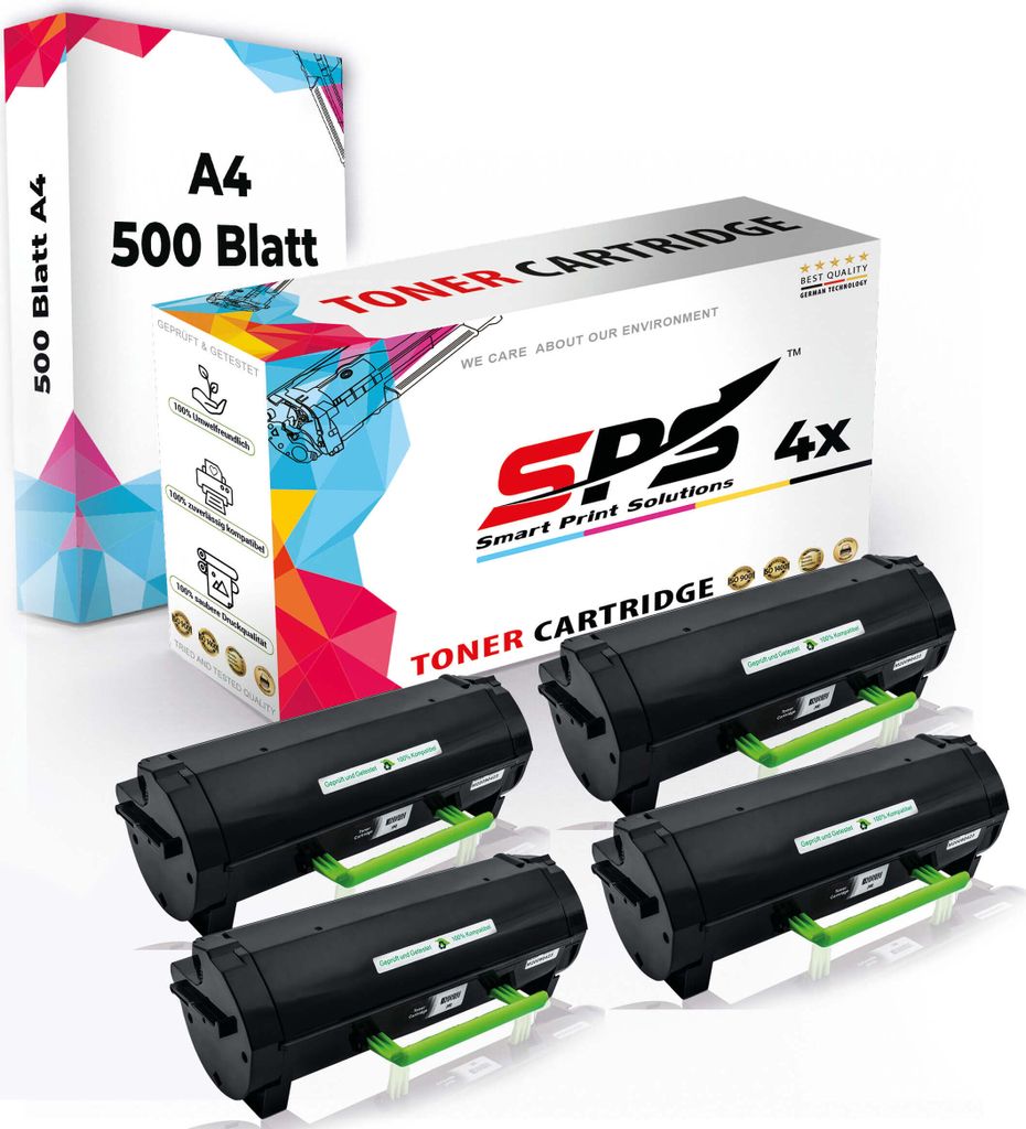 Druckerpapier A4 + 4x Multipack Set Kompatibel für Lexmark MS 610 (50F2H00/502H) Toner Schwarz