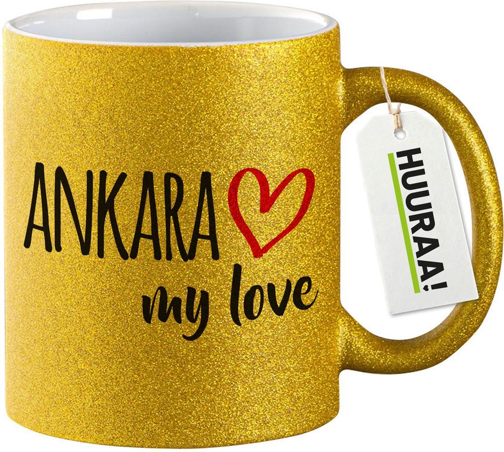 Huuraa Glitzertasse Ankara my love 330ml Gold Keramik Kaffeebecher Geschenkidee