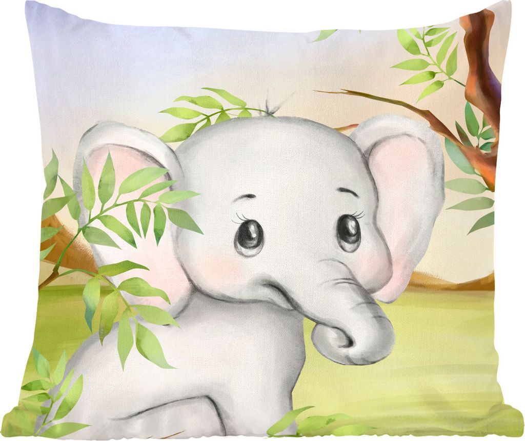 MuchoWow Zierkissen Sofakissen Wohnzimmer Dekokissen 50x50 cm Elefant - Dschungel - Blätter - Komfort - Sofakissen