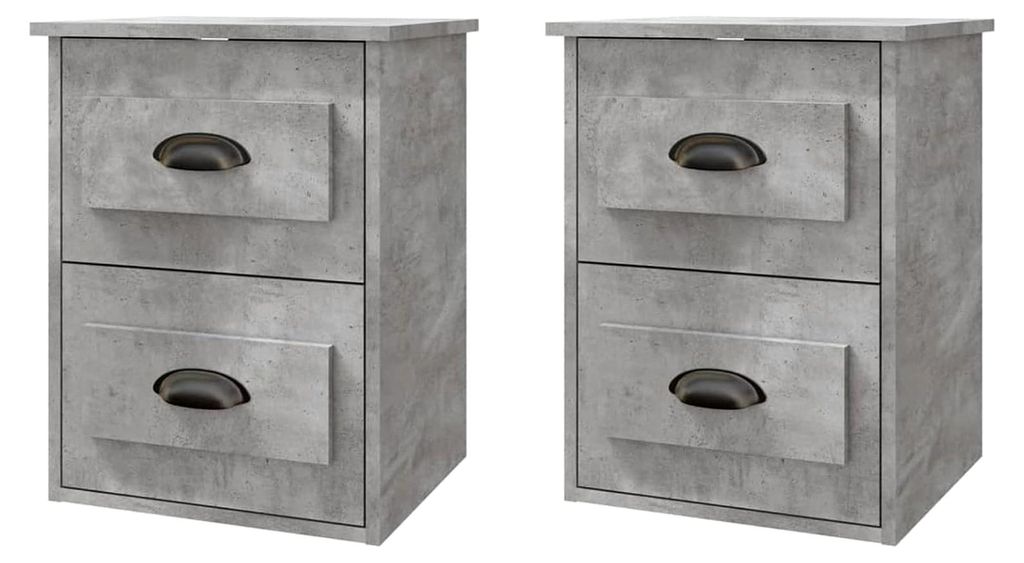 Wand-Nachttische 2 Stück, Nachtschrank, Nachtkästchen, Beistelltisch, Schlafzimmermöbel, Betongrau 41,5x36x53 cm