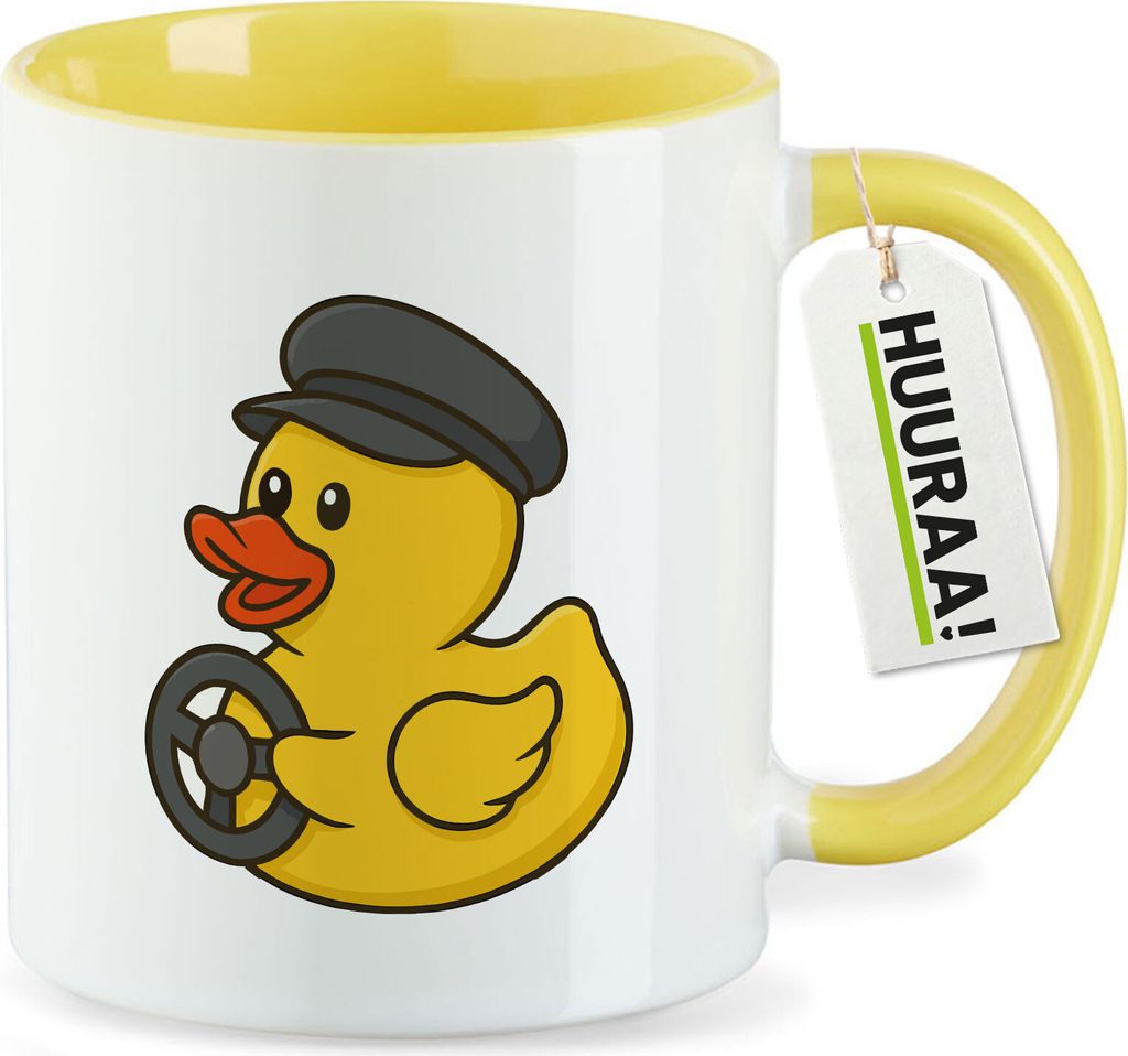 Huuraa Kaffeetasse Quietscheente Kraftfahrt Comic Gummiente 330ml Gelb Keramik Kaffeebecher Geschenkidee
