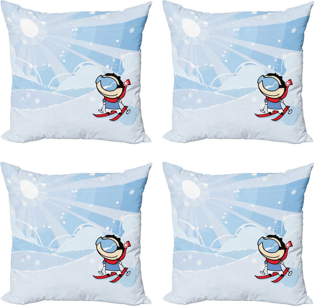 ABAKUHAUS Sport Kissenbezug Set (4 Stück), Skifahren Boy Sonnenschein, Moderner Doppelseitiger Digitaldruck, 40 cm x 40 cm, Mehrfarbig