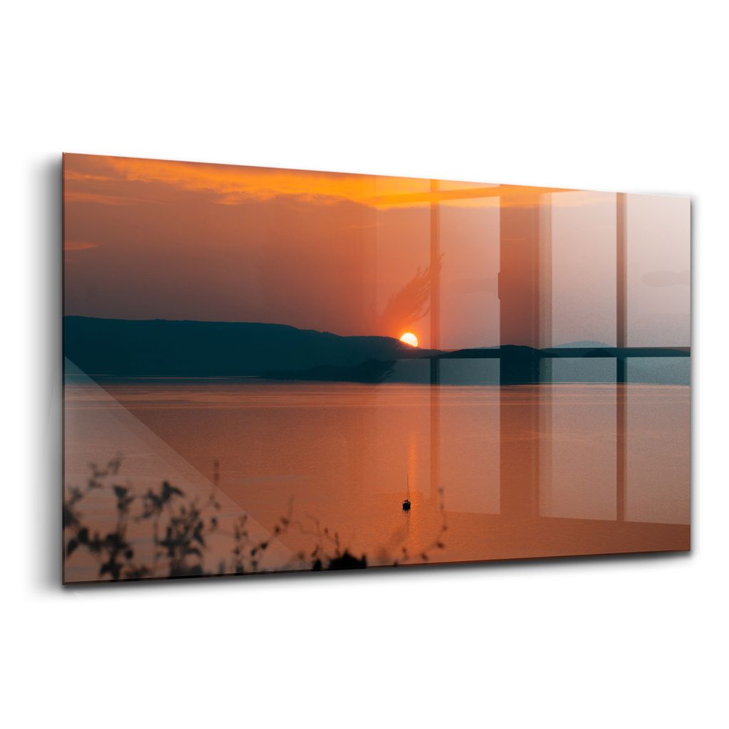 Glasmalerei - dekorative Malerei - moderne Malerei - 140x70 - Sonnenuntergang am Balaton