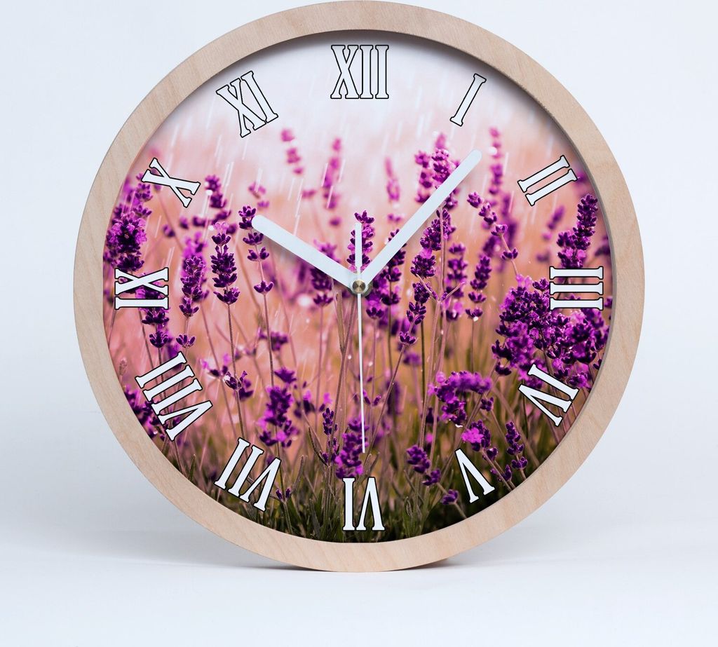Holzuhr 25fi cm wanduhr - weiße Spitzen - Lavendel