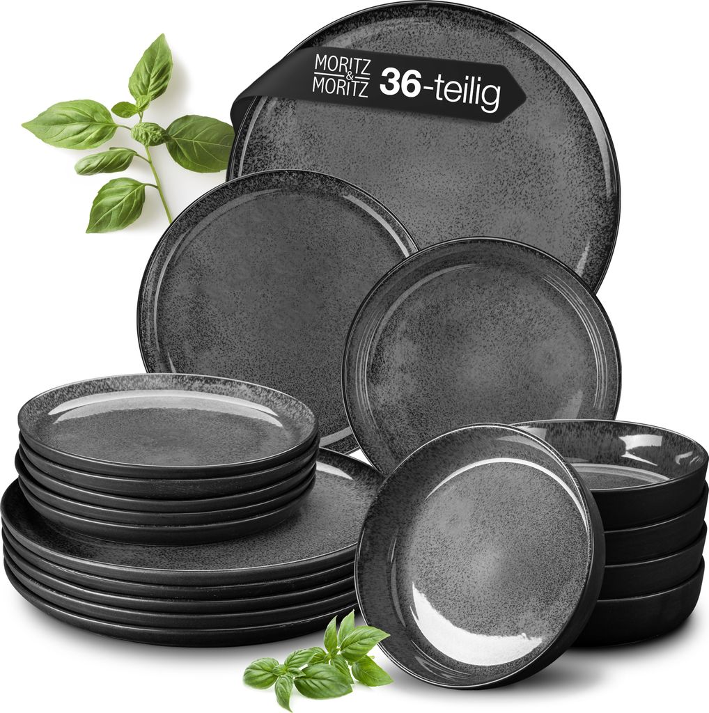 Moritz & Moritz VIDA 36tlg Tafel Service Anthrazit Geschirr Set