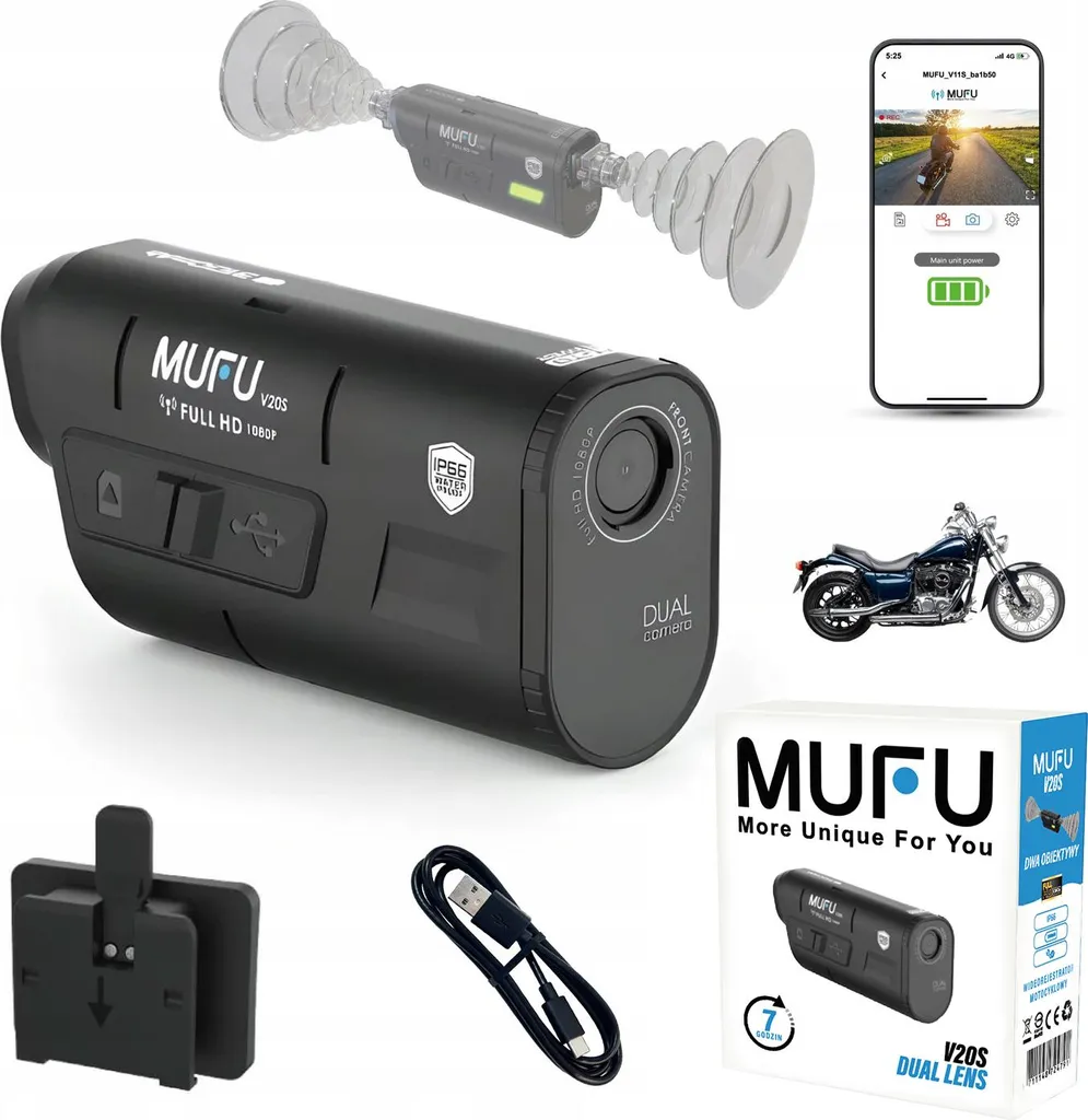 Caméra moto étanche MUFU V20S FullHD 1080p et 7h de vidéo autonome