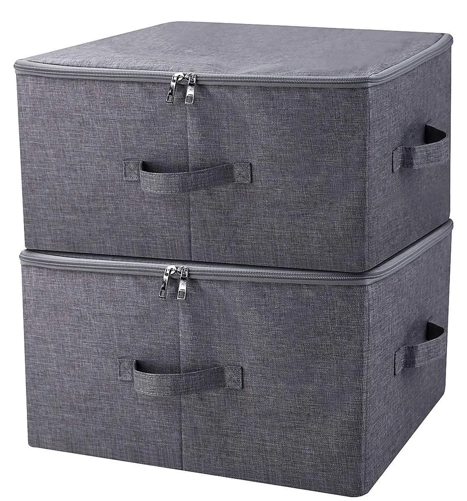 Panier de rangement pliable en tissu gris pour placard et étagère