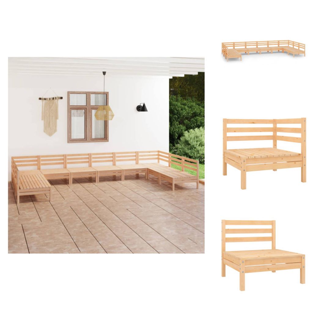 vidaXL 10-tlg. Garten-Lounge-Set Massivholz Kiefer - Gartenmöbel-Sets