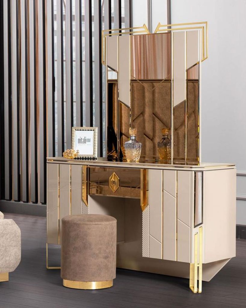 Schminktisch Spiegel Frisiertisch Schminkkonsole Konsolentisch Beige