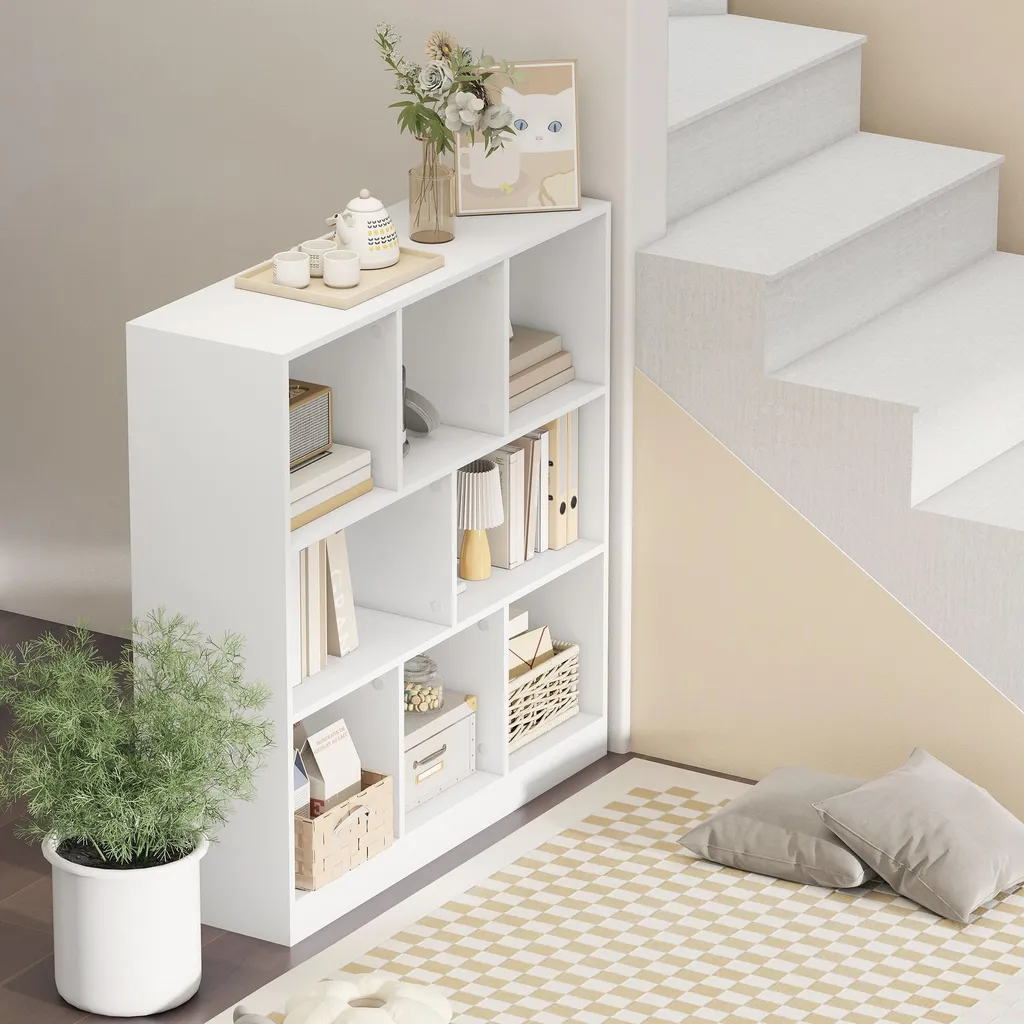 Bibliothèque blanche en bois compacte avec 3 compartiments de rangement - 9