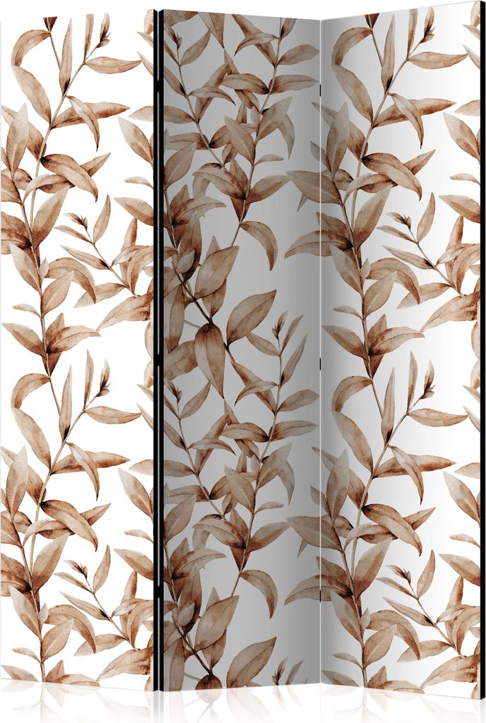 3-teiliger Doppelseitiger Vlies Paravent - Plant Sepia 135x172 cm Blätter b-C-0368-z-b