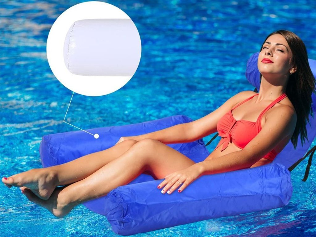 Amaca Gonfiabile Da Piscina Con Poggiatesta 150x70 Cm – Materassino Relax Con Rete Per Adulti – Comodo Lettino Galleggiante Per Lago E Mare – Ideale Per L'estate In Blu E Verde